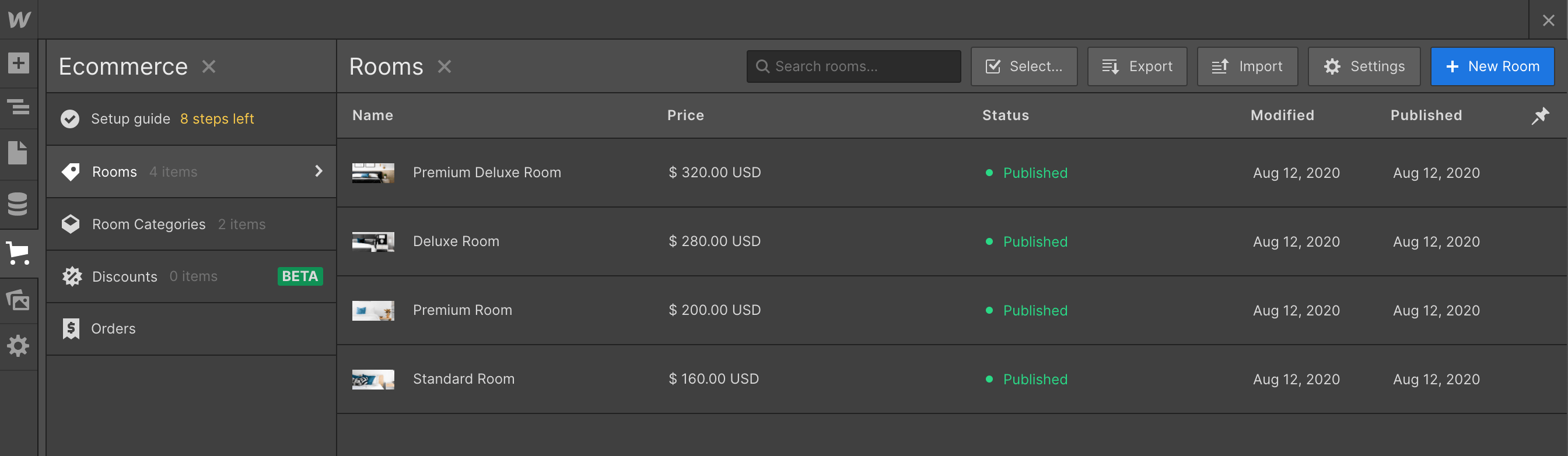 eCommerce Collection - Hotel Webflow Template